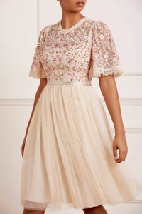 Needle & Thread Rosie Lace Bodice Short Sleeve Midi Dress Gown Floral Tulle - Picture 1 of 15