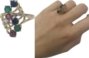 Vintage 14K 585 Gold Ring mit Diamant Rubin Smaragd Saphir 3,22g feiner Schmuck - Bild 1 von 4