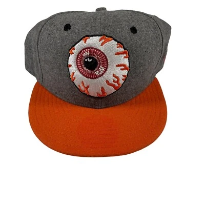Mishka Mnwka New Era Hat Cap 7 3/8 Eyeball Graphic Teeth 2013 Fitted Gray Orange - Image 1 of 4