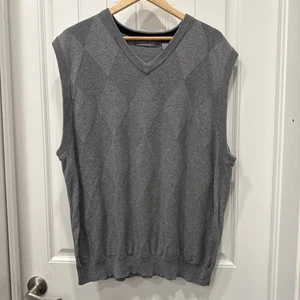 Oscar De La Renta Para hombres XXL Gris Argyle Tejido Algodón Suéter Chaleco Cuello en V Pullover - Imagen 1 de 9