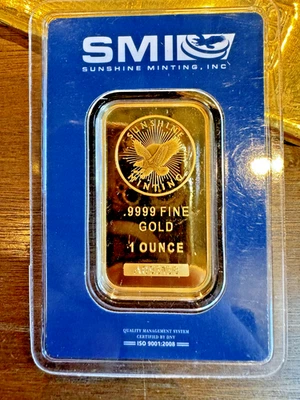 1 Troy oz Sunshine Mint Gold Bar .9999 Fine Sealed In Assay Mint Mark SI A093138 - Image 1 of 2