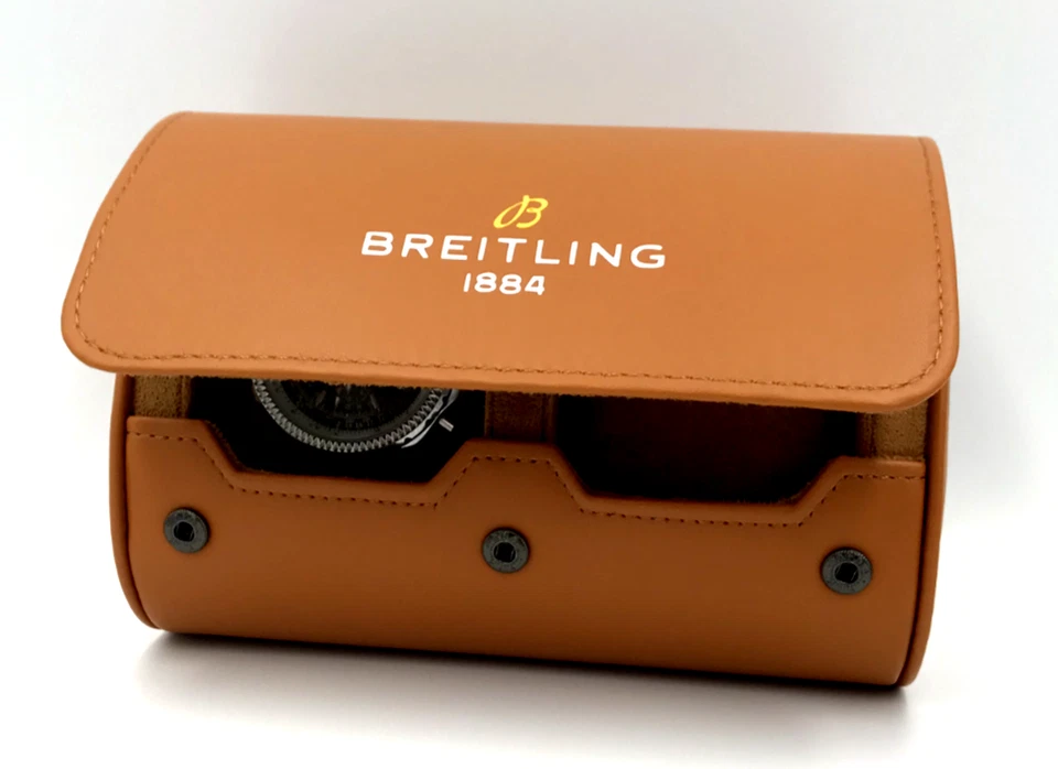 Breitling Brown Faux Leather Watch Roll Display Holds 2 Watches - Image 1 of 4