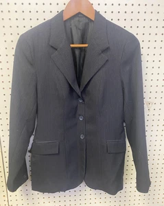 Pinstripe Riding Jacket Mens Large Black with Gray 3 Button Equestrian - Picture 1 of 6