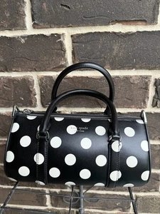 Borsa a tracolla nuova con etichette $358 Kate Spade NY Spade Icon Big Dot Barrel nera bianca - Foto 1 di 7