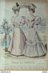 Mode Journal de Demoiselles 1896 # 5105 (Gradoz) Gravure originale aquarellee - Picture 1 of 1