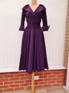 ELIZA J PURPLE PLUM SATIN NEW YORK STYLE 50'S FLARE MIDI DRESS 14 £130 ONCE - Picture 1 of 16