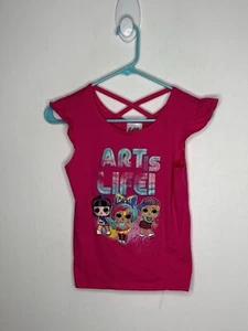 Lol Surprise  Art ThemeTop Girls Size 10-12 Pink Cross Cross Flutter Sleeve - Picture 1 of 4