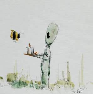 JOSE TRUJILLO Watercolor Painting Collectible ORIGINAL Alien Bee Signed coa - Picture 1 of 8