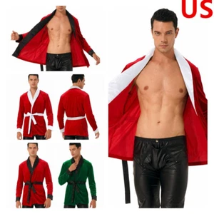 Herren Vintage Samt Bachelor Smoking Sakko mit Gürtel Kurz Loungewear Morgenmantel - Bild 1 von 27