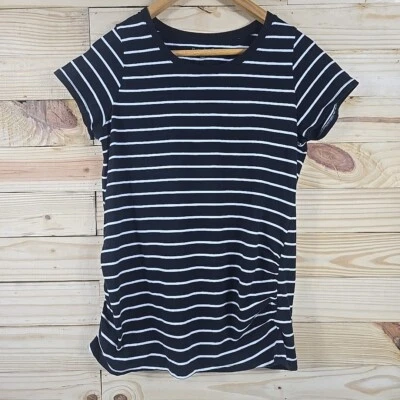 BumpStart Motherhood Maternity Shirt Women's LG Black White Striped Short Sleeve - Image 1 of 4