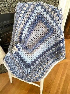 Crochet Granny Rectangle Blanket Afghan Wrap Throw Bulky Ocean Baby Blue 36"x30" - Image 1 of 3