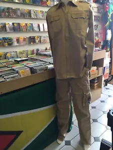 RASTA STYLE ARMY SAND COLOUR JACKET & TROUSER SUIT WITH RED YELLOW GREEN PATCHES - Picture 1 of 5