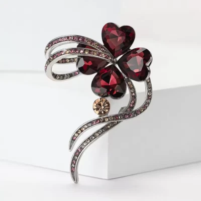 TRÉBOL CRISTAL PÚRPURA 4 HOJAS TRÉBOL SUERTE IRLANDÉS BROCHE PRENDEDOR MUJER REGALO JOYERÍA Foto 1 de 4