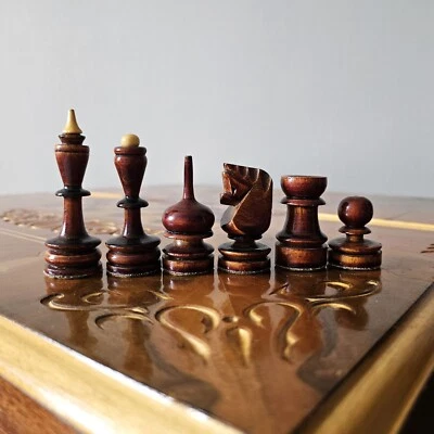 Large Soviet Chess Set 80s Handmade Vintage Wooden Antique Russian Wood - Image 1 of 4