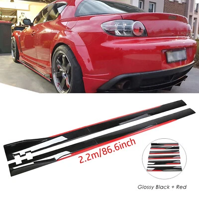 For Mazda RX-8 RX8 2.2 m/86.6inches Side Skirt Extension Glossy Black Red Line - Image 1 of 4