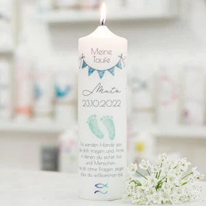 meinkerzenshop® Taufkerze mit Designdruck MATS für Junge und Mädchen - Bild 1 von 7