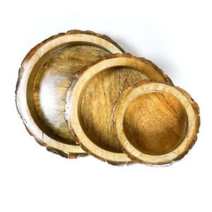 Handmade Mango Wood Round Serving Tray Set of 3 – Rustic & Durable Gifted - Picture 1 of 9