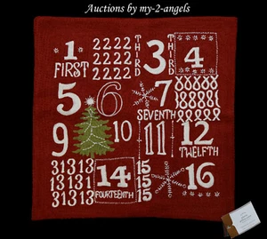 NEW Pottery Barn ADVENT CALENDAR Crewel Embroidered Pillow Cover RED Christmas - Picture 1 of 1