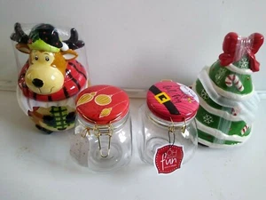 Holiday Ceramic Cookie Jars Lift Top Lids Glass Penny/Treat Jars Clamp Lids - Picture 1 of 16