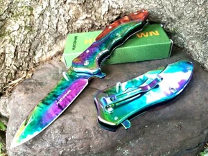 Rainbow Ball Bearing Pocket Knife Frame Lock EDC Hunting, Fishing, Camping - Picture 1 of 12
