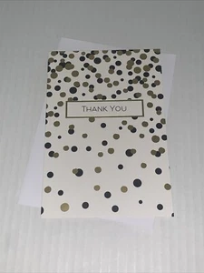 Hallmark (Graduation) Thank You Blank Card: Simple Black & Gold Polka Dots - Picture 1 of 5