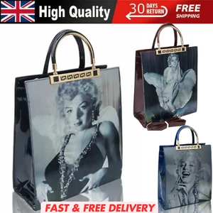 NUEVO BOLSO DE HOMBRO MUJER MARILYN MONROE CHAROL 3D SHOPPER ASA SUPERIOR BOLSO DE MANO UK - Imagen 1 de 12