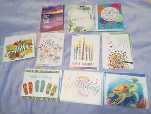 10 Summer BIRTHDAY CARD Envelope Turtle Sea Flip Flops ALOHA Flowers Tree 6" - Picture 1 of 3