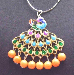 40mm Multicolor Peafowl Pendant Necklace for Women 5mm Pink Coral Necklace 17" - Picture 1 of 4