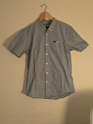 Camisa de vestir RVCA para hombre calce medio ajustado cruzado a cuadros manga corta con botones Foto 1 de 4