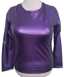 Purple PU PVC Long sleeve stretchy Top. 40" to 44" bust. Size 14 to 18 UK New - Picture 1 of 5
