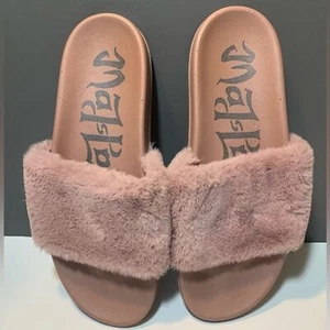 Mad Love Women's Flat Sandals Slip On Faux Fur Pink | Size:10 - Picture 1 of 5