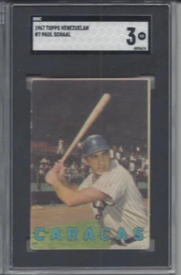 1967 Topps Venezuelan baseball card #7 Paul Schaal Caracas SGC 3 - Image 1 of 2