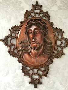 OBJET DE CULTE ANCIEN VISAGE DU CHRIST EN BOIS SCULPTÉ ART POPULAIRE 19ème   - Imagen 1 de 7