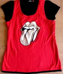 Camiseta Top The Rolling Stones Brillante Lengua Dorada Roja Damas 2007 Pecho 34"  - Imagen 1 de 11