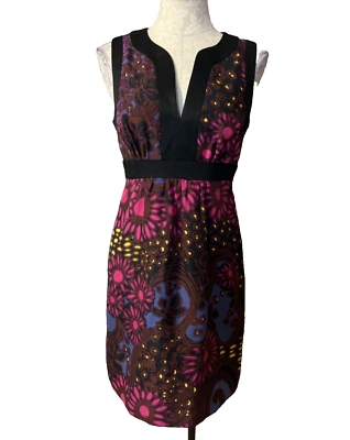 Vestido Trina Turk 6 SEDA Carrera Iglesia Negro Rosa Azul Sin Mangas Foto 1 de 4