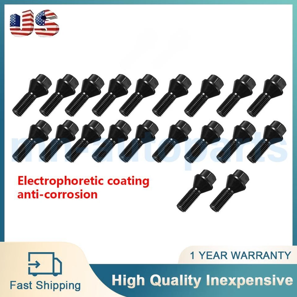 20X M12x1.5 Black Wheel Lug Bolts for BMW E36 E46 E60 E90 E92 E39 E82 E88 Z4 Z3 Foto 1 de 4