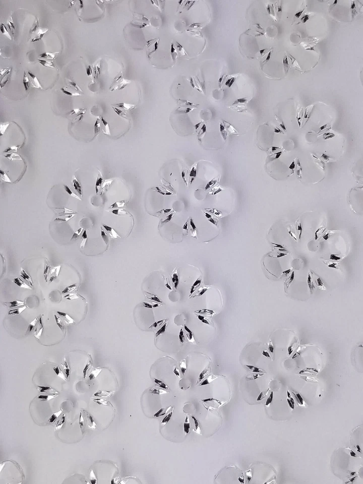 SIZE 20L - 1/2", FLOWER BUTTON, CLEAR, 1 GROSS, SHINY FINISH, FREE SHIPPING USA - Image 1 of 1