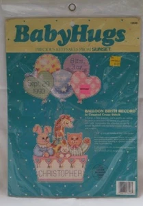 Sunset Cross Stitch Kit Baby BALLOON BIRTH RECORD 13548 7⅝" x 12¼" J Buddell SIP - Picture 1 of 6