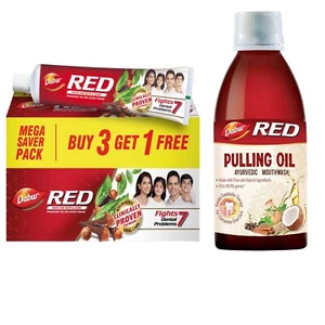 Pasta de dientes roja Dabur y aceite tirador enjuague bucal tratamiento para mal aliento - Imagen 1 de 21