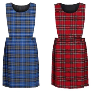 New Girls Sleeveless Tartan Pleated Bib Pinafore Kids School Uniform Dress - Picture 1 of 5