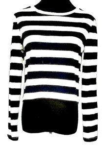 Temt Cropped T-Shirt Womens Size S Navy Blue/White Striped L/S Stretch *VGC* - Picture 1 of 6