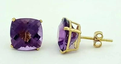 GENUINE 9.30 Cts AMETHYST STUD EARRINGS 14K YELLOW GOLD - FREE APPRAISAL - NWT - Image 1 of 4