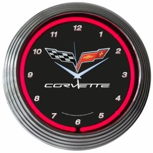 Corvette C6 Checkered 15" Neon Hanging Wall Clock 8CORV6 - Picture 1 of 1