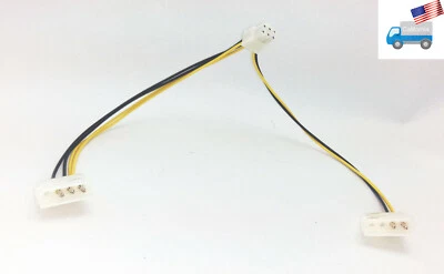 10" Dual 4pin Molex Peripheral to 6pin PCI Express PCIe Video Card Power Adapter - Image 1 of 4