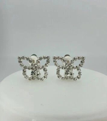 Schmetterlinge Ohrclips silber kristall romantisch Hochzeitsohrschmuck Clips - Bild 1 von 4