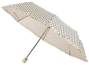 Paraguas Automático Plegable Compacto Crema y Punto Negro Plateado Brillo Volantes Borde - Imagen 1 de 14