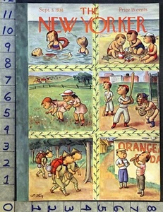 1938 CHILDREN SWIM BEACH BASEBALL BOY SCOUT STEIG ART NEW YORKER COVER FC1972 - Picture 1 of 1