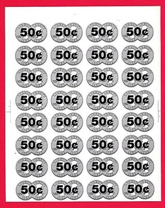 32 pegatinas de precio antiguas de máquina expendedora de goma de 50 centavos - Imagen 1 de 1