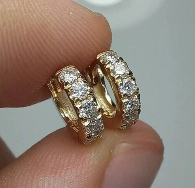 1Ct Certified White Diamond Huggies Hoopla Earrings,Yellow Finish. - Image 1 of 4