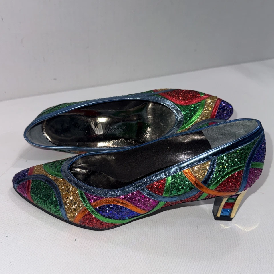 Zapatos de tacón vintage Margaret Jerrold retro fiesta navideña brillo con joyas 7 Foto 1 de 4